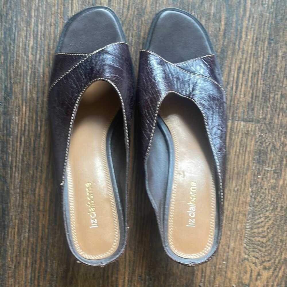 Liz Claiborne Twinkle 2 Brown Leather Mules Block Heel Clogs Size 8M